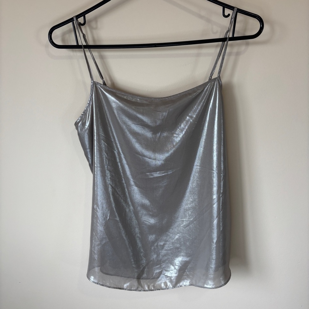 Aritzia Babaton Gold-Silver Metallic Camisole Top with Spaghetti Straps